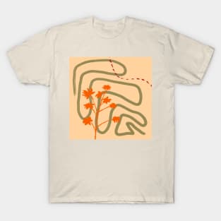 Mid Century Orange Sunset Floral Abstract Art T-Shirt